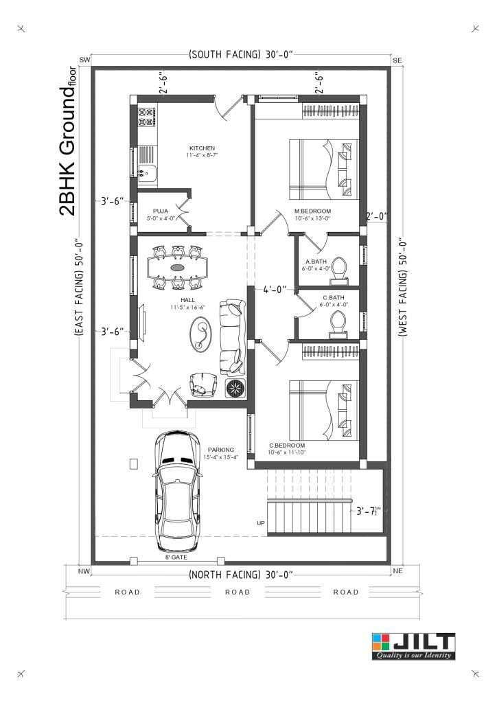 30 x50 North Face 2BHK House Plan JILT ARCHITECTS