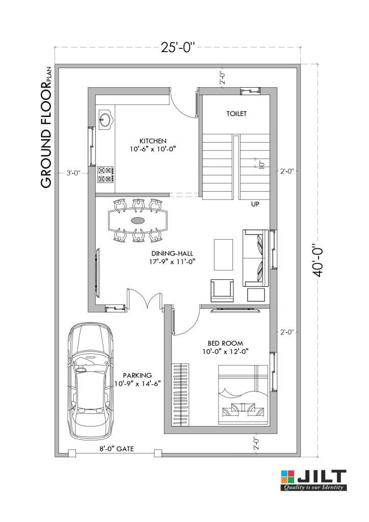 25’x40′ Duplex Floor Plan- North Face – Free Download – JILT ARCHITECTS